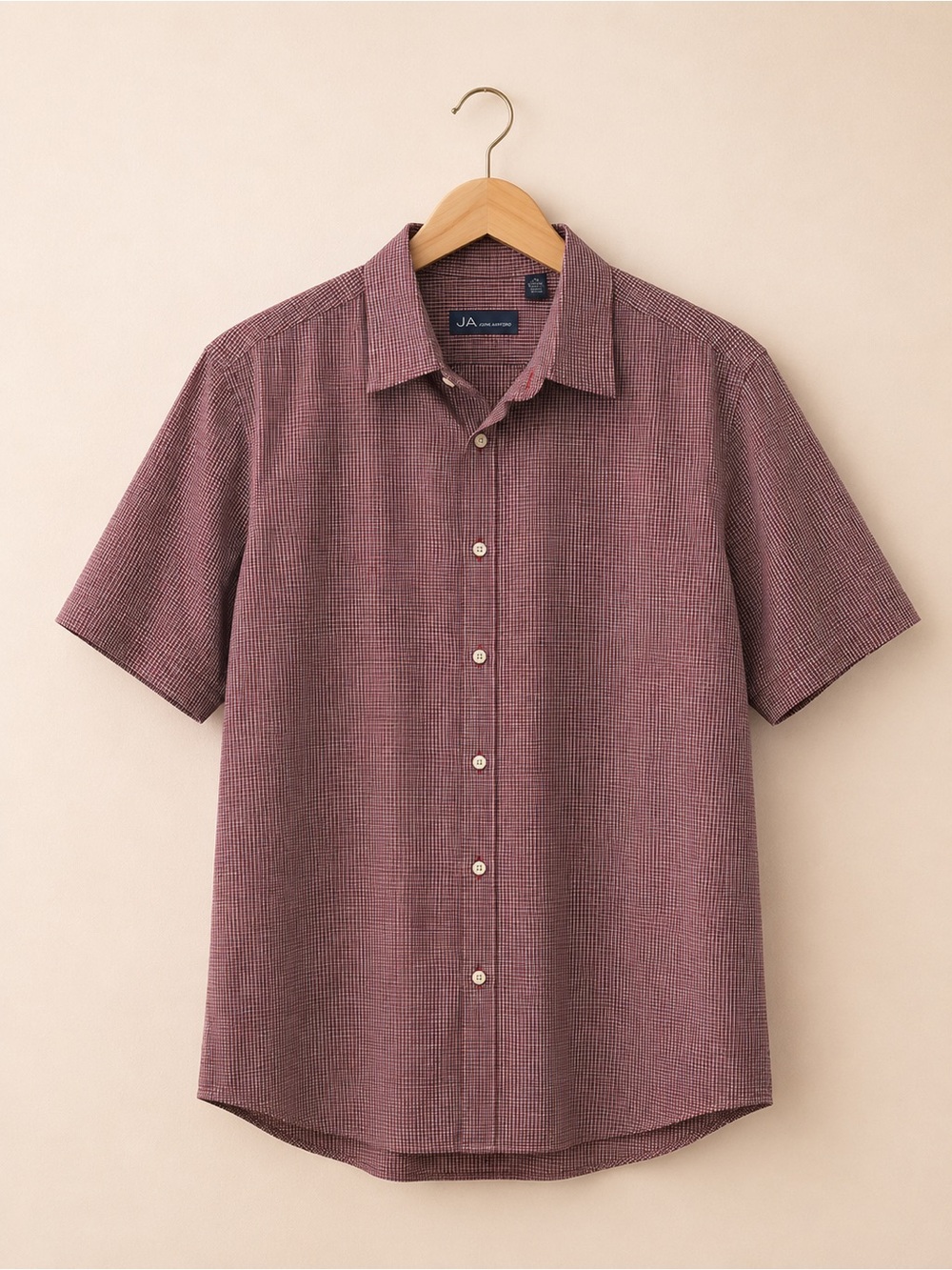 JM Collection Burgundy Short-Sleeve Check Button-Down Shirt